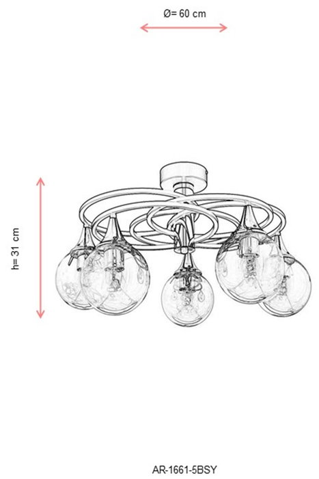 Opviq AR-1661-5BSY Lámpara de Araña de Cuerpo Metálico en Negro y Bronce Opviq AR-1661-5BSY Lámpara de Araña de Cuerpo Metálico en Negro y Bronce